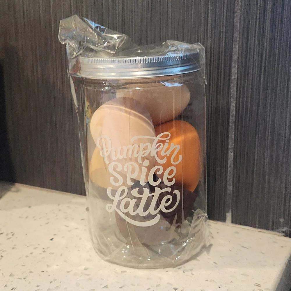NEW Pumpkin Spice 6 Makeup Sponges with Cup and Straw